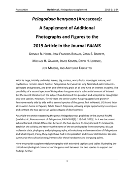 Pelagodoxa Henryana (Arecaceae): a Supplement of Additional Photographs and Figures to the 2019 Article in the Journal PALMS