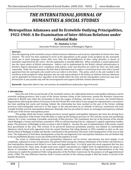 The International Journal of Humanities & Social Studies