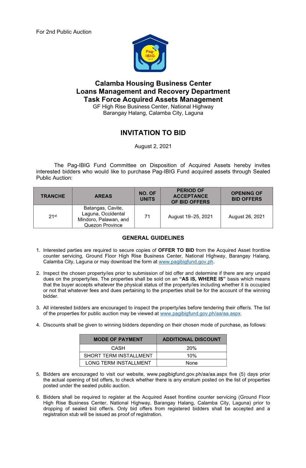 Calamba Housing Business Center Loans Management and Recovery