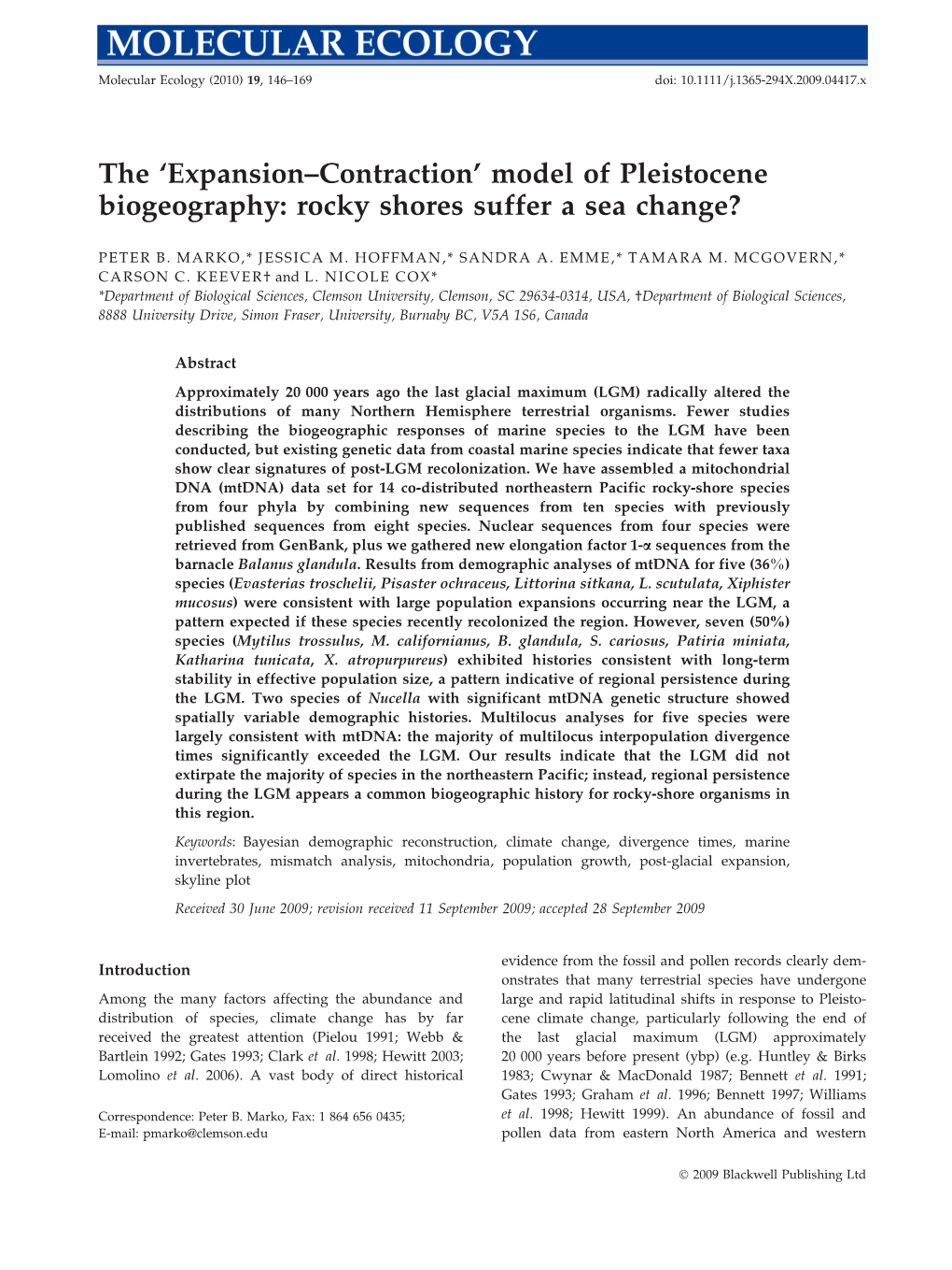 Model of Pleistocene Biogeography: Rocky Shores Suffer a Sea Change?