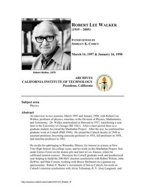 Interview with Robert Lee Walker