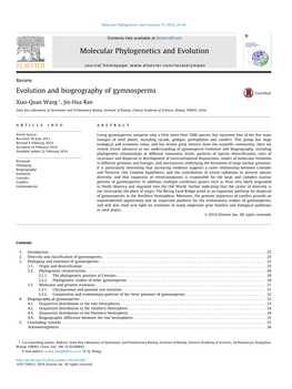 Evolution and Biogeography of Gymnosperms ⇑ Xiao-Quan Wang , Jin-Hua Ran