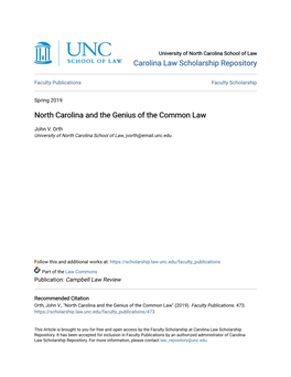 North Carolina and the Genius of the Common Law