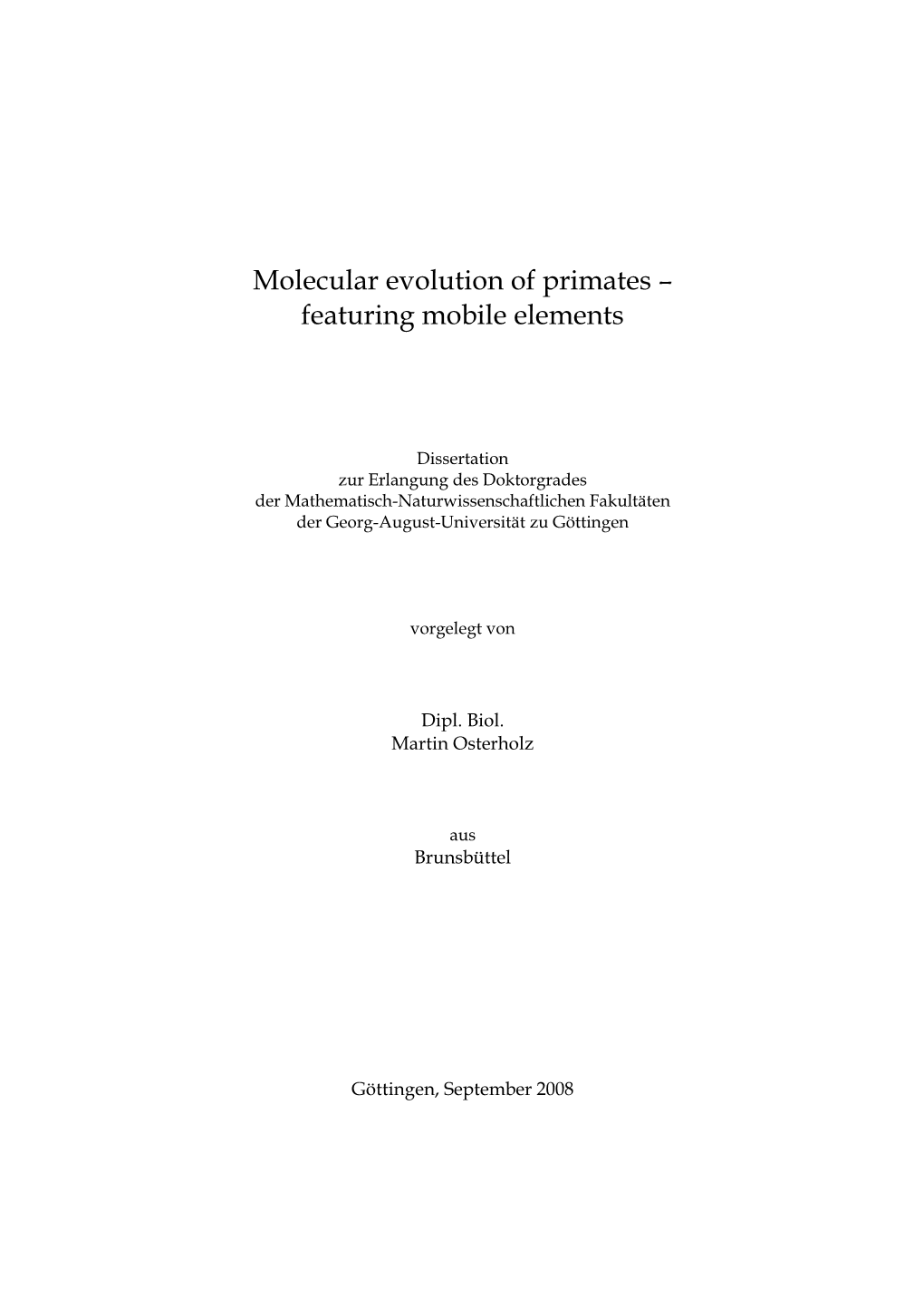 Molecular Evolution of Primates – Featuring Mobile Elements