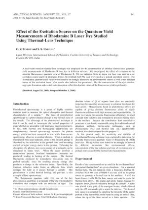 Effect of the Excitation Source on the Quantum-Yield Measurements of Rhodamine B Laser Dye Studied Using Thermal-Lens Technique