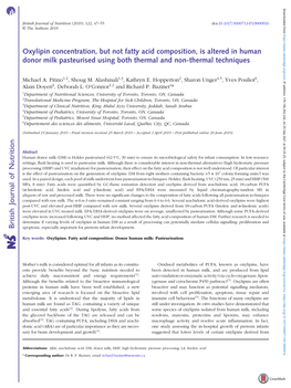 Oxylipin Concentration, but Not Fatty Acid Composition, Is Altered in Human Donor Milk Pasteurised Using Both Thermal and Non-Thermal Techniques