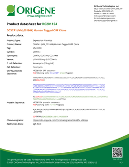 COX7A1 (NM 001864) Human Tagged ORF Clone Product Data