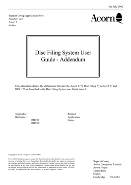 Disc Filing System User Guide - Addendum