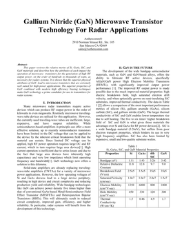 Gallium Nitride (Gan) Microwave Transistor Technology for Radar Applications