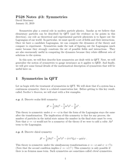P528 Notes #3: Symmetries 1 Symmetries In