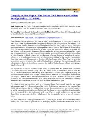 Ganguly on Das Gupta, 'The Indian Civil Service and Indian Foreign Policy, 1923–1961'