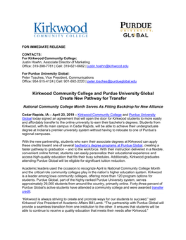 Kirkwood Community College and Purdue University Global Create New Pathway for Transfer