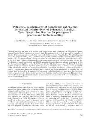 Petrology, Geochemistry of Hornblende Gabbro and Associated