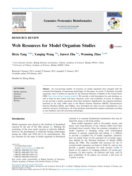 Web Resources for Model Organism Studies