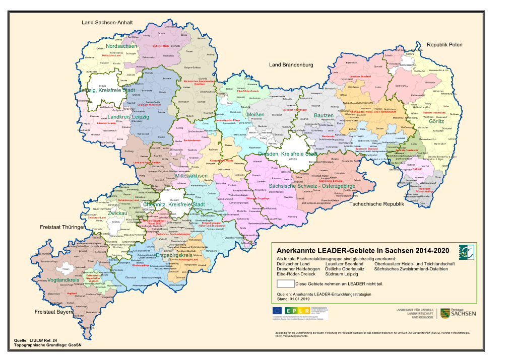 Anerkannte LEADER-Gebiete in Sachsen 2014-2020