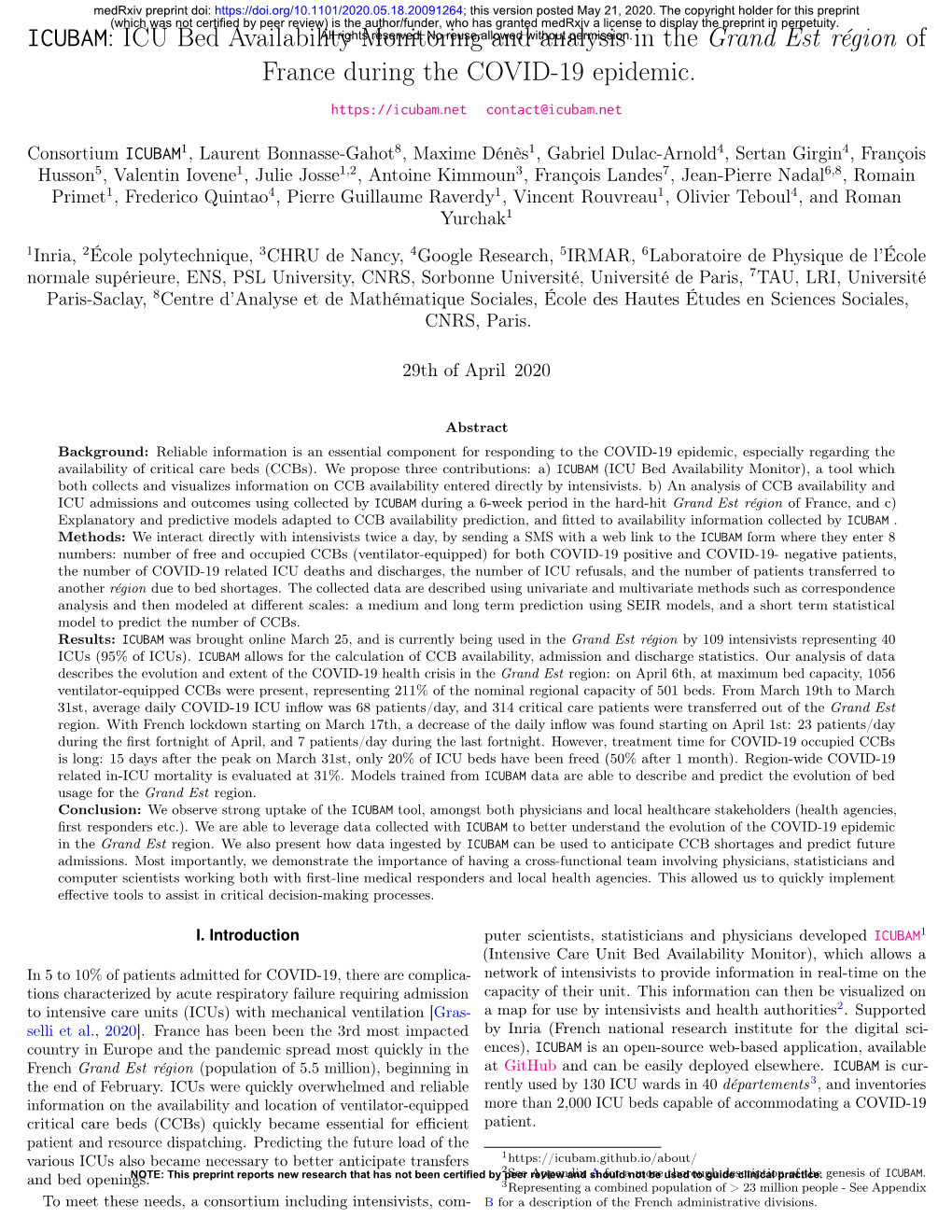 ICU Bed Availability Monitoring and Analysis in the Grand Est Région Of