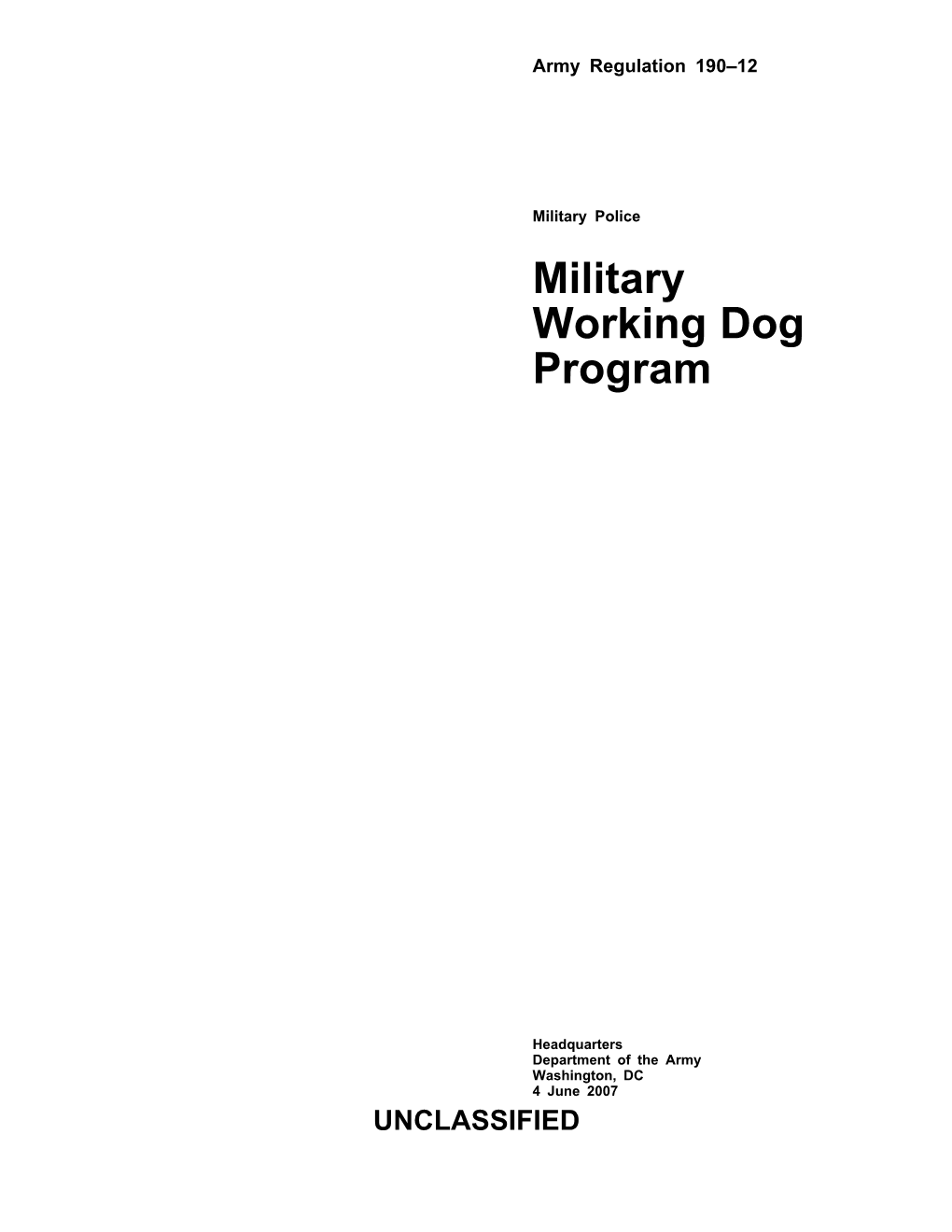 AR 190-12 Military Working Dog Program
