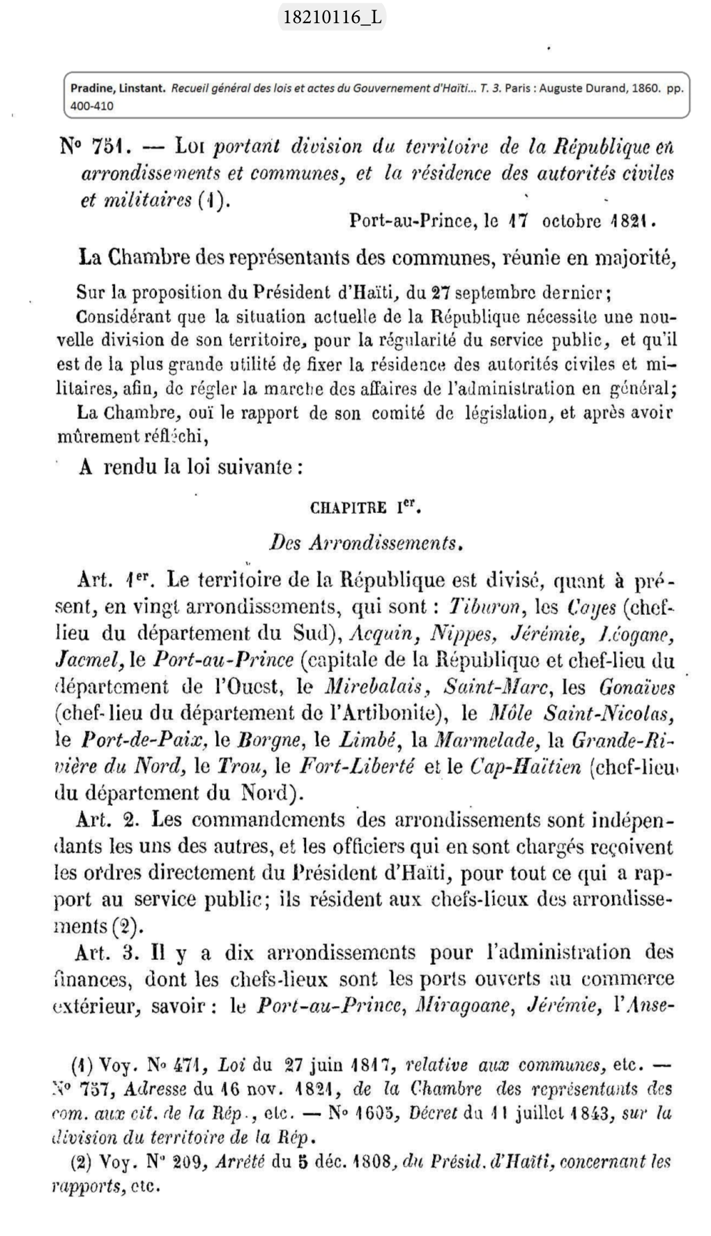 La Chambre Des Représentants Des Communes, Réunie En Majorité, a Rendu La Loi Suivante: Art. 1Er • Le Terri10ire De La