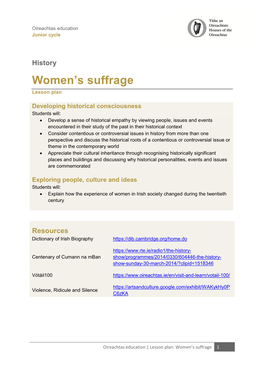 Women's Suffrage, Lesson Plan