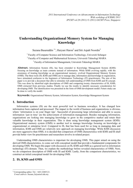 Understanding Organizational Memory System for Managing Knowledge