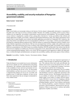 Accessibility, Usability, and Security Evaluation of Hungarian Government Websites