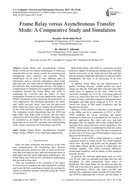 Frame Relay Versus Asynchronous Transfer Mode: a Comparative Study and Simulation