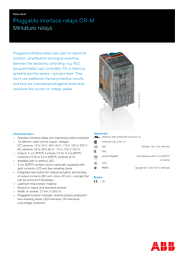 Pluggable Interface Relays CR-M Miniature Relays