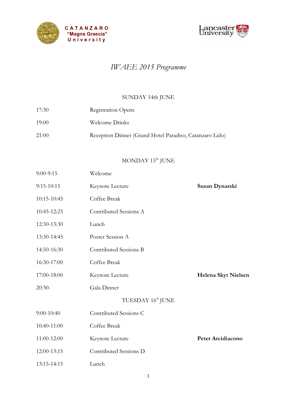 IWAEE 2015 Programme