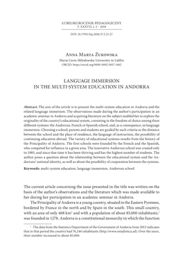 Anna Marta Żukowska LANGUAGE IMMERSION in THE