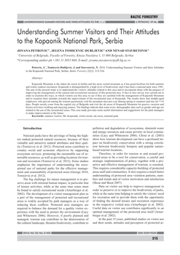Understanding Summer Visitors and Their Attitudes to the Kopaonik National Park, Serbia