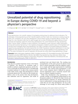 Unrealized Potential of Drug Repositioning in Europe During COVID-19 and Beyond: a Physician's Perspective A