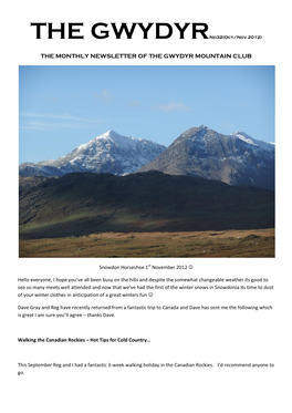 The Monthly Newsletter of the Gwydyr Mountain Club