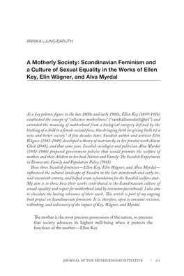 Scandinavian Feminism and a Culture of Sexual Equality in the Works of Ellen Key, Elin Wägner, and Alva Myrdal