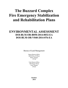 Buzzard Complex Fire Emergency Stabilization and Rehabilitation Plans
