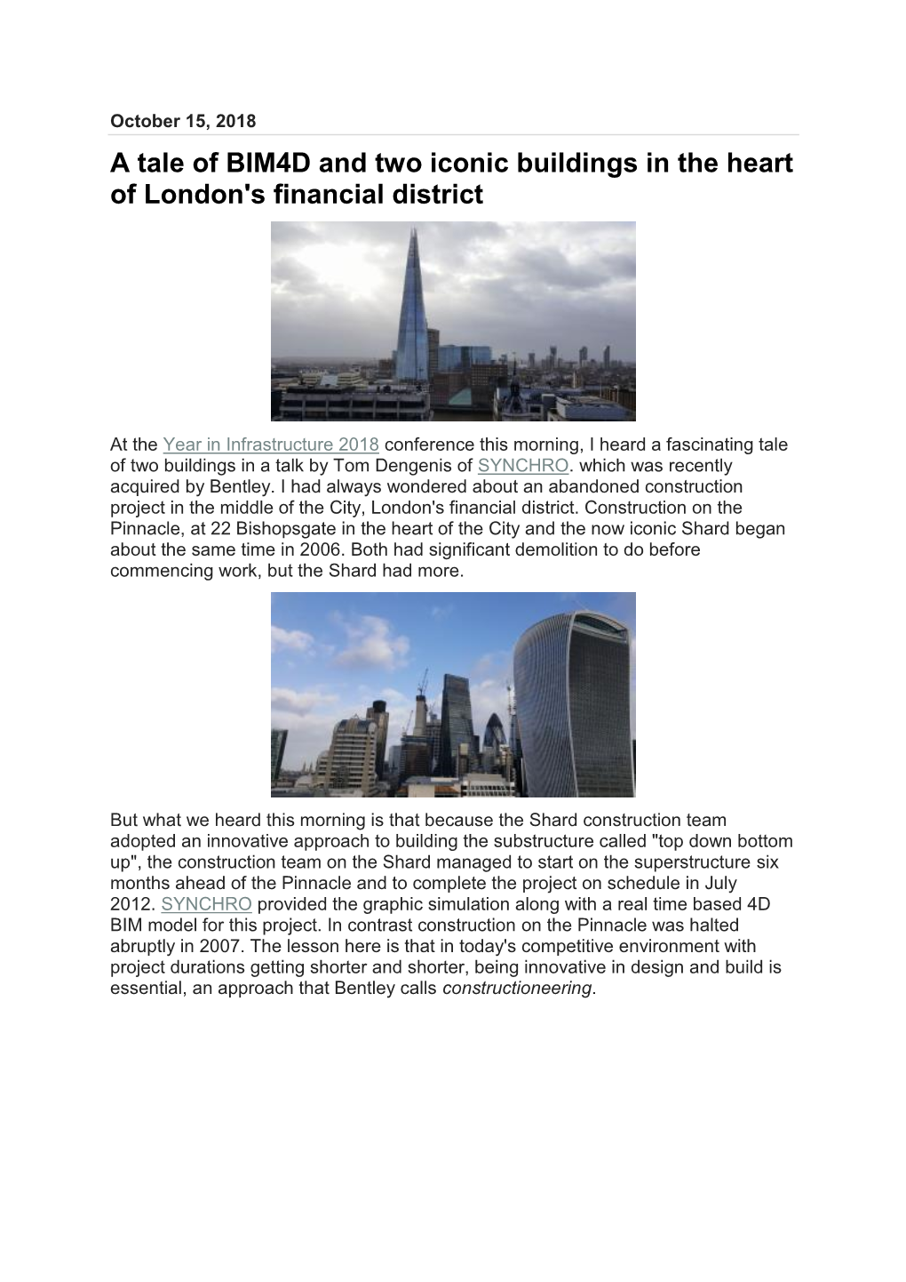 A Tale of BIM4D and Two Iconic Buildings in the Heart of London's Financial District
