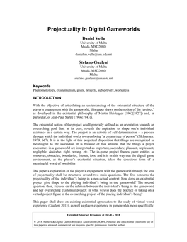 Projectuality in Digital Gameworlds