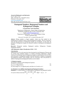 Pentagonal Numbers, Heptagonal Numbers and Pythagorean Triangles