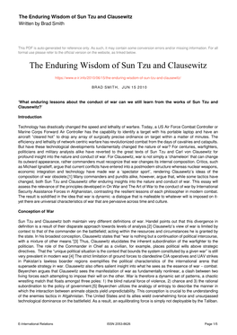 The Enduring Wisdom of Sun Tzu and Clausewitz Written by Brad Smith