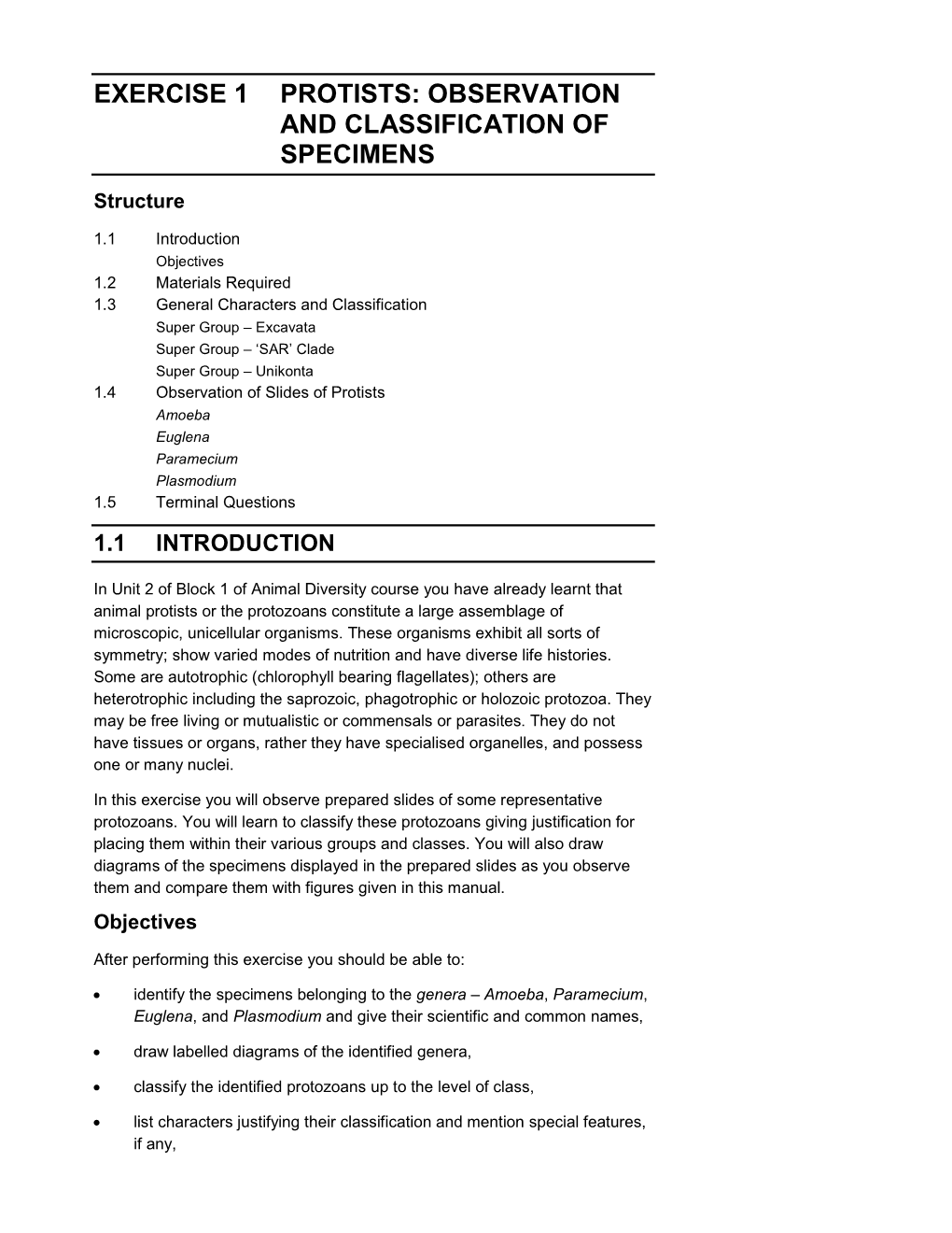 Exercise 1 Protists: Observation and Classification of Specimens