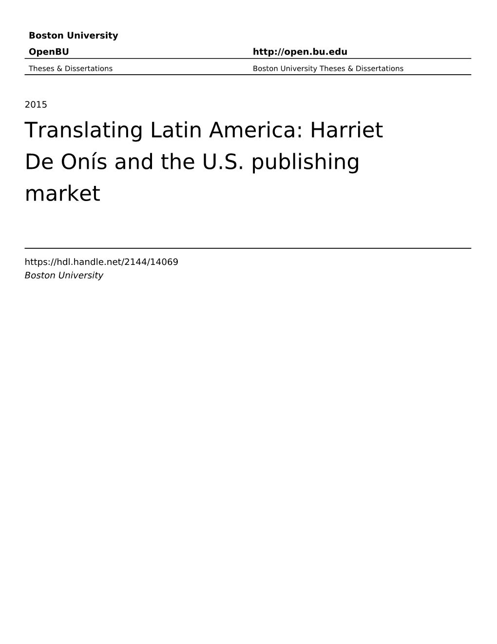 Harriet De Onís and the US Publishing Market