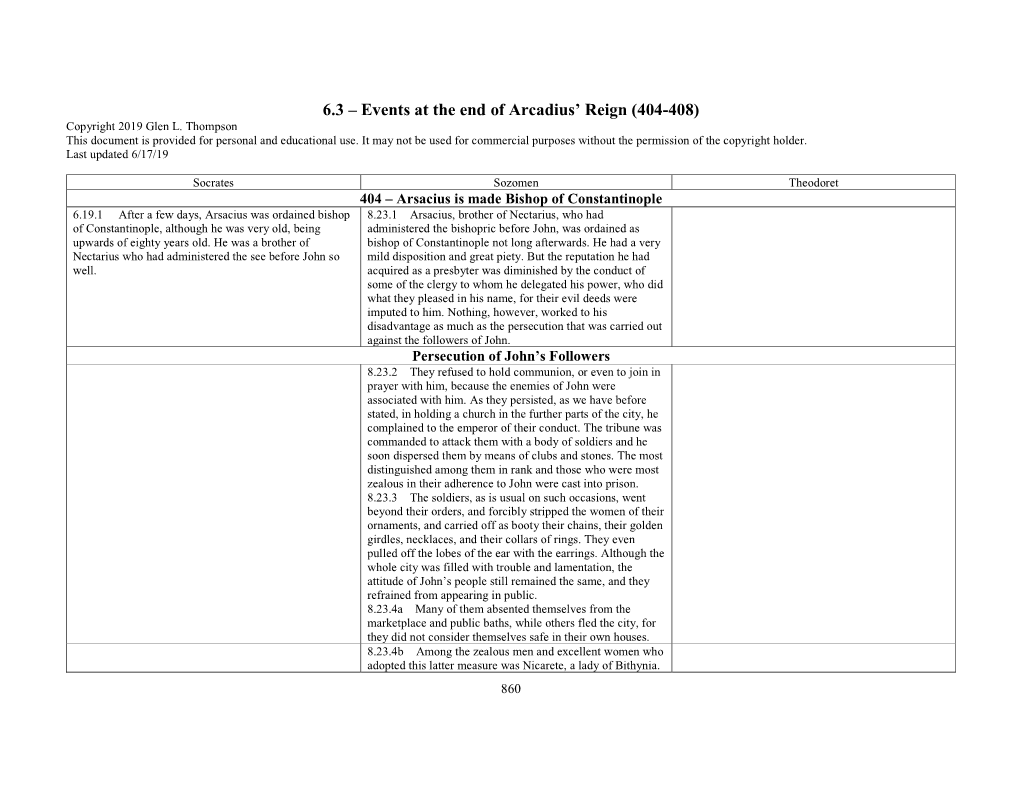 6.3 – Events at the End of Arcadius' Reign