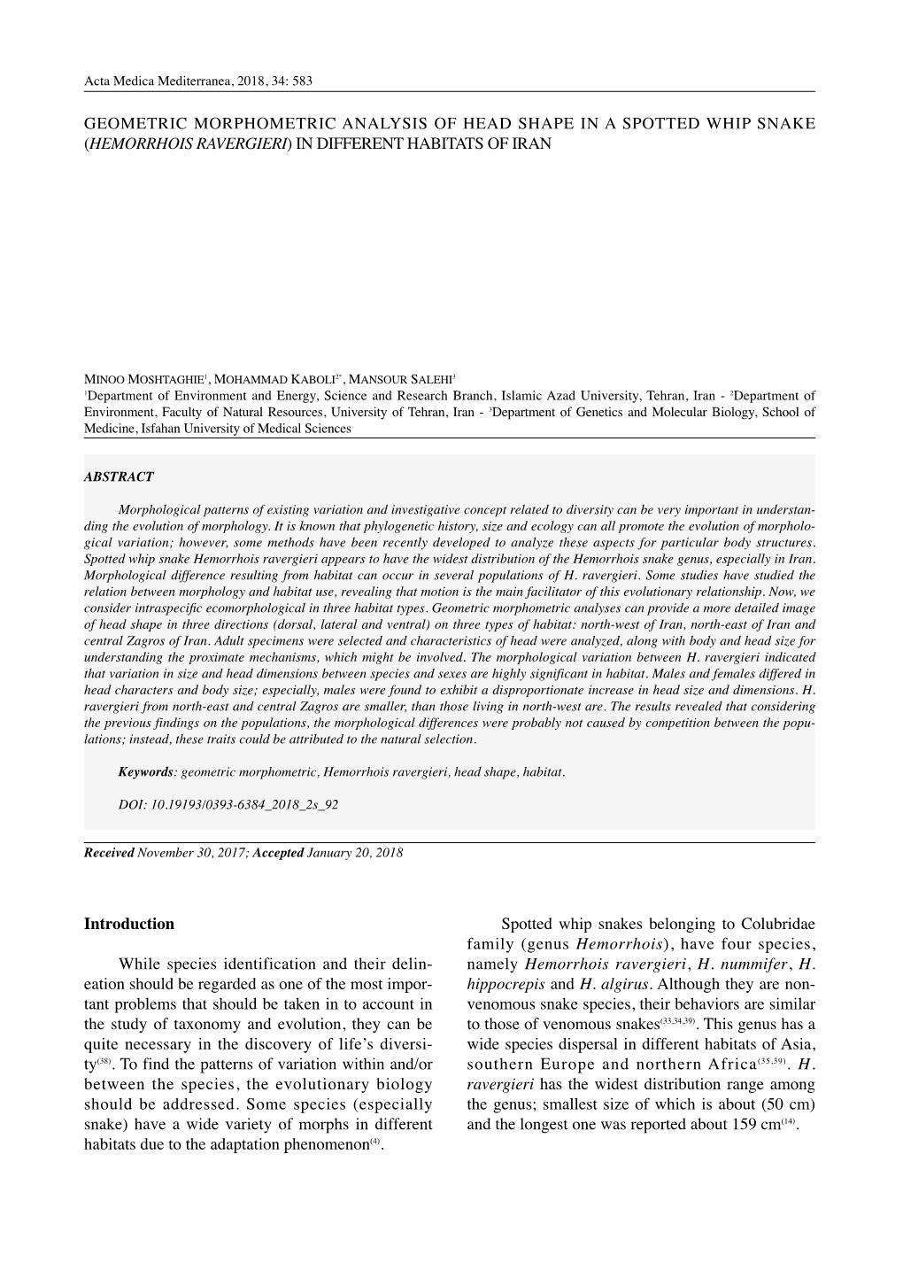 Geometric Morphometric Analysis of Head Shape in a Spotted Whip Snake (Hemorrhois Ravergieri) in Different Habitats of Iran