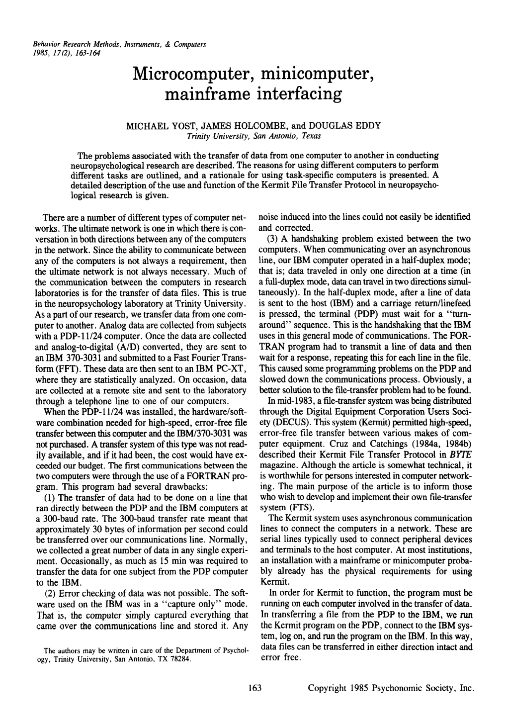 Microcomputer, Minicomputer, Mainframe Interfacing