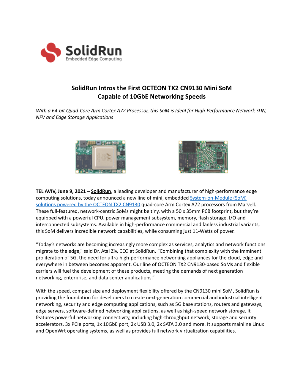 Solidrun CN9130 Micro SOM.Docx