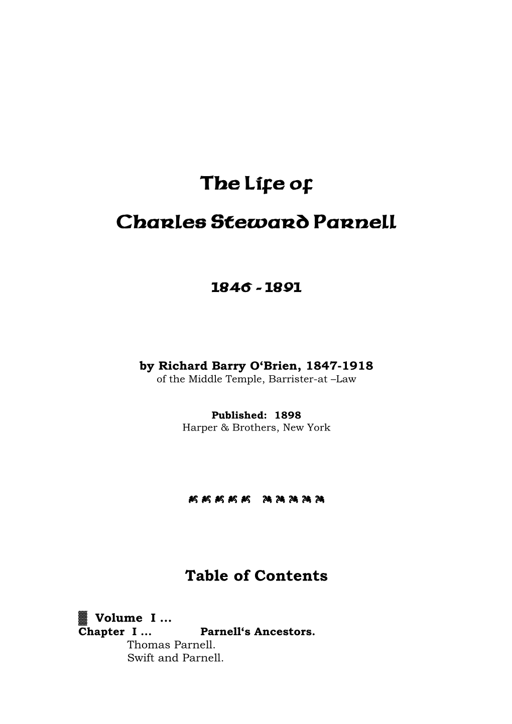 The Life of Charles Steward Parnell