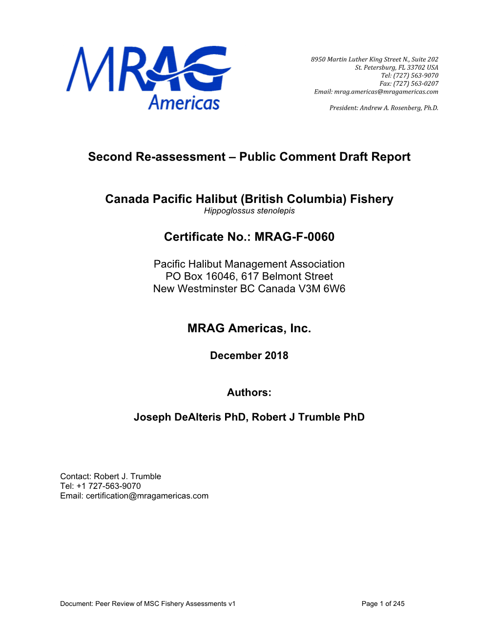 Public Comment Draft Report Canada Pacific