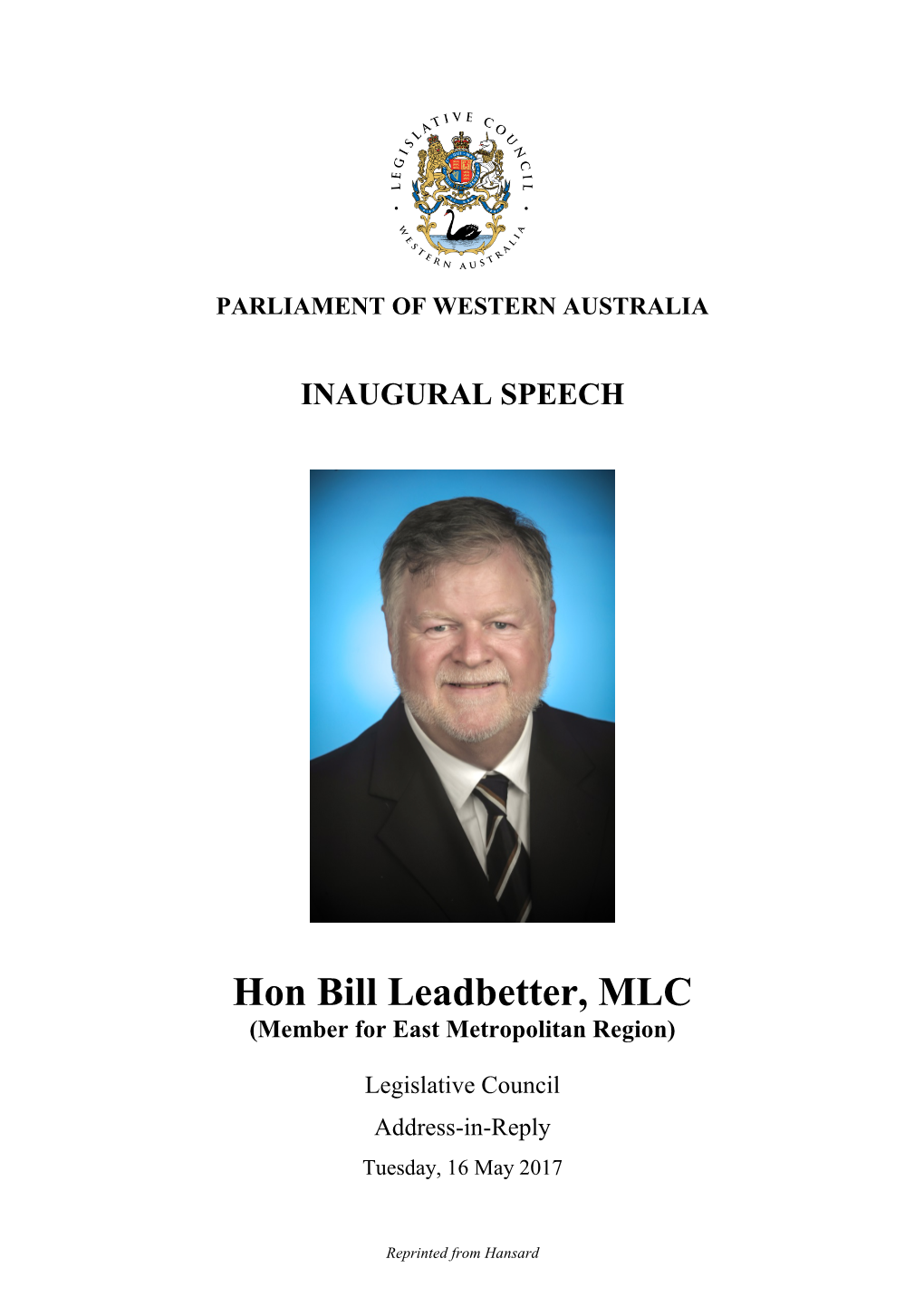 Hon Bill Leadbetter, MLC (Member for East Metropolitan Region)