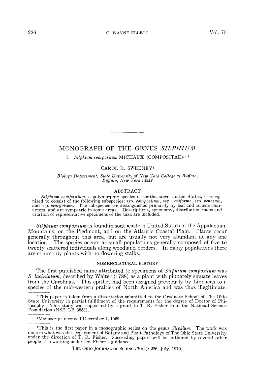 Monography of the Genus Silphium : I. Silphium Composium Michaux