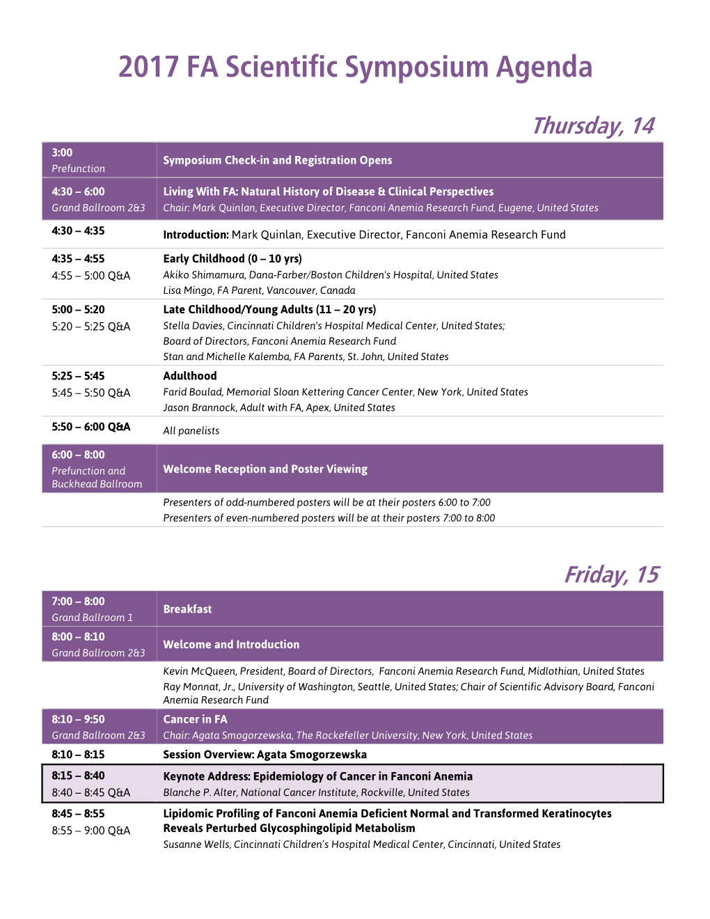 2017 FA Scientific Symposium Agenda