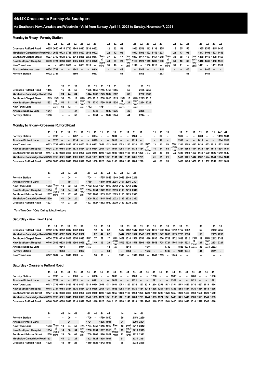 44/44X Crossens to Formby Via Southport Via Southport, Kew, Ainsdale and Woodvale - Valid from Sunday, April 11, 2021 to Sunday, November 7, 2021